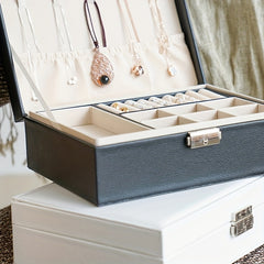 Double Layer Large Capacity PU Jewelry Box Portable Leather Jewelry Storage Box