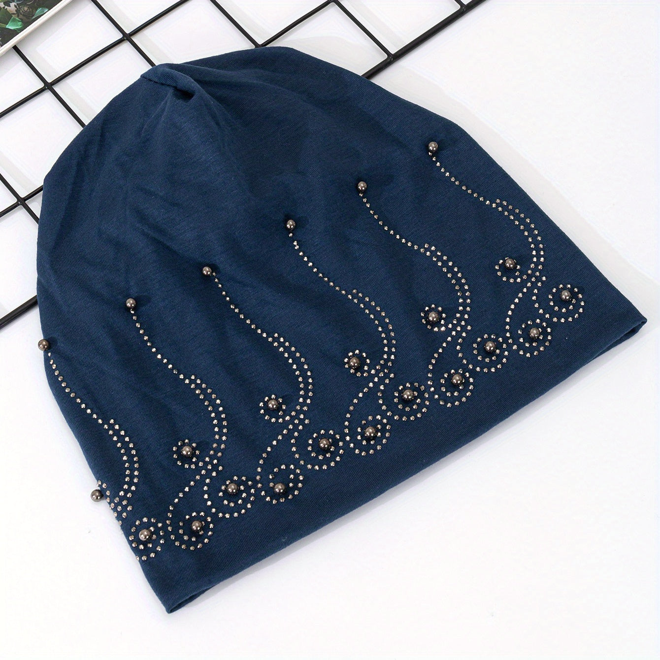 Rhinestone Decor Casual Beanie Solid Slouchy Hats For Women