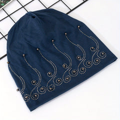 Rhinestone Decor Casual Beanie Solid Slouchy Hats For Women