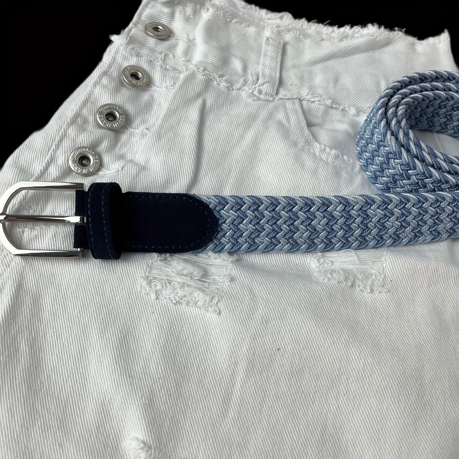 Elastic Braided Belt Pin Buckle Stretch Belt Canvas Waistband