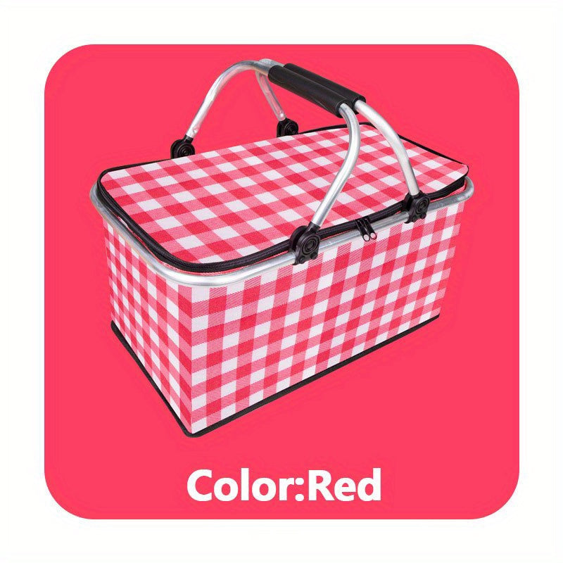 30L Plaid Pattern Picnic Storage Basket Lightweight Handbag