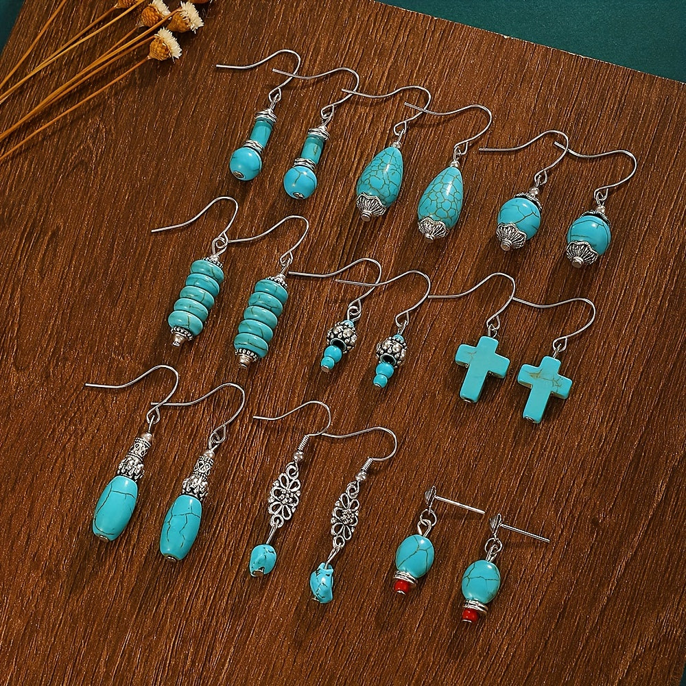 Turquoise Bohemian Hook Earrings Silver Plated Jewelry