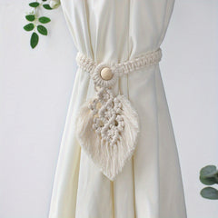 Bohemian Curtain Straps with Tassels & Leaf Shape Wooden Bead Tieback