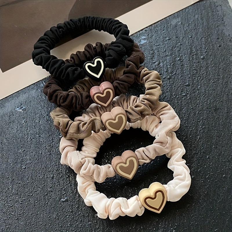 Heart Beaded Scrunchies Hair Tie Elastic Ponytail Holder