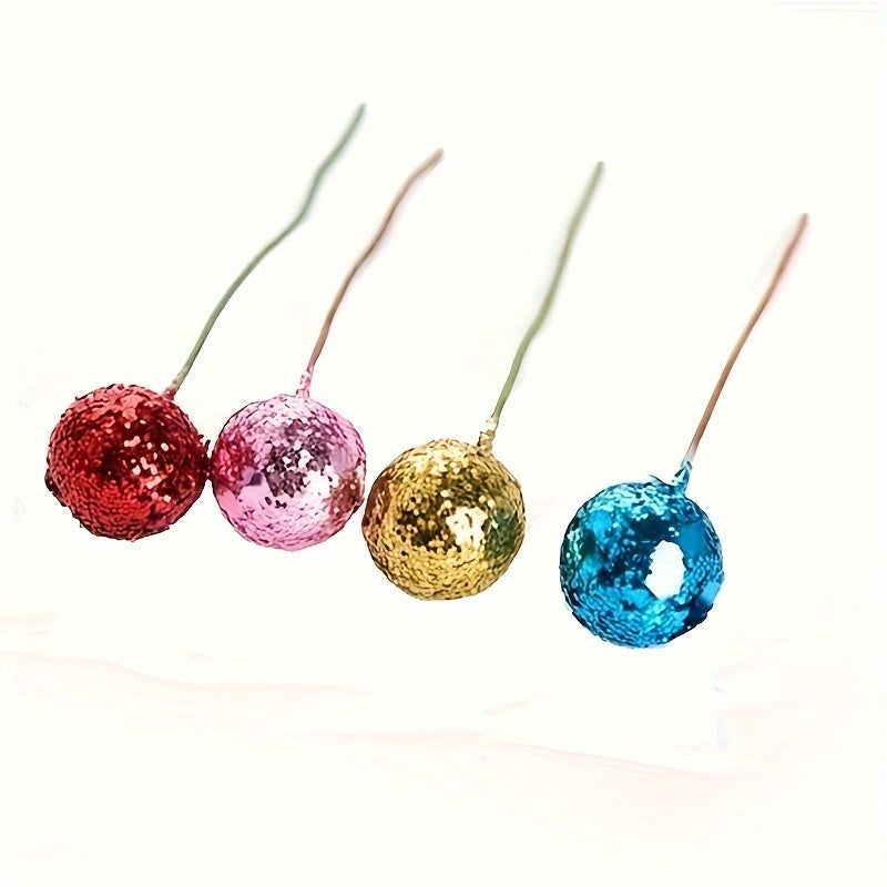 6pcs Christmas Wreath Craft Accessories Golden Powder Red Fruit Decorations