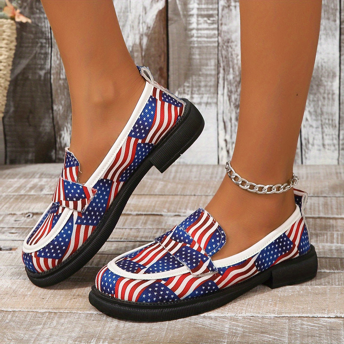 Women's Flag Pattern Loafer Casual Slip On Flat Shoes