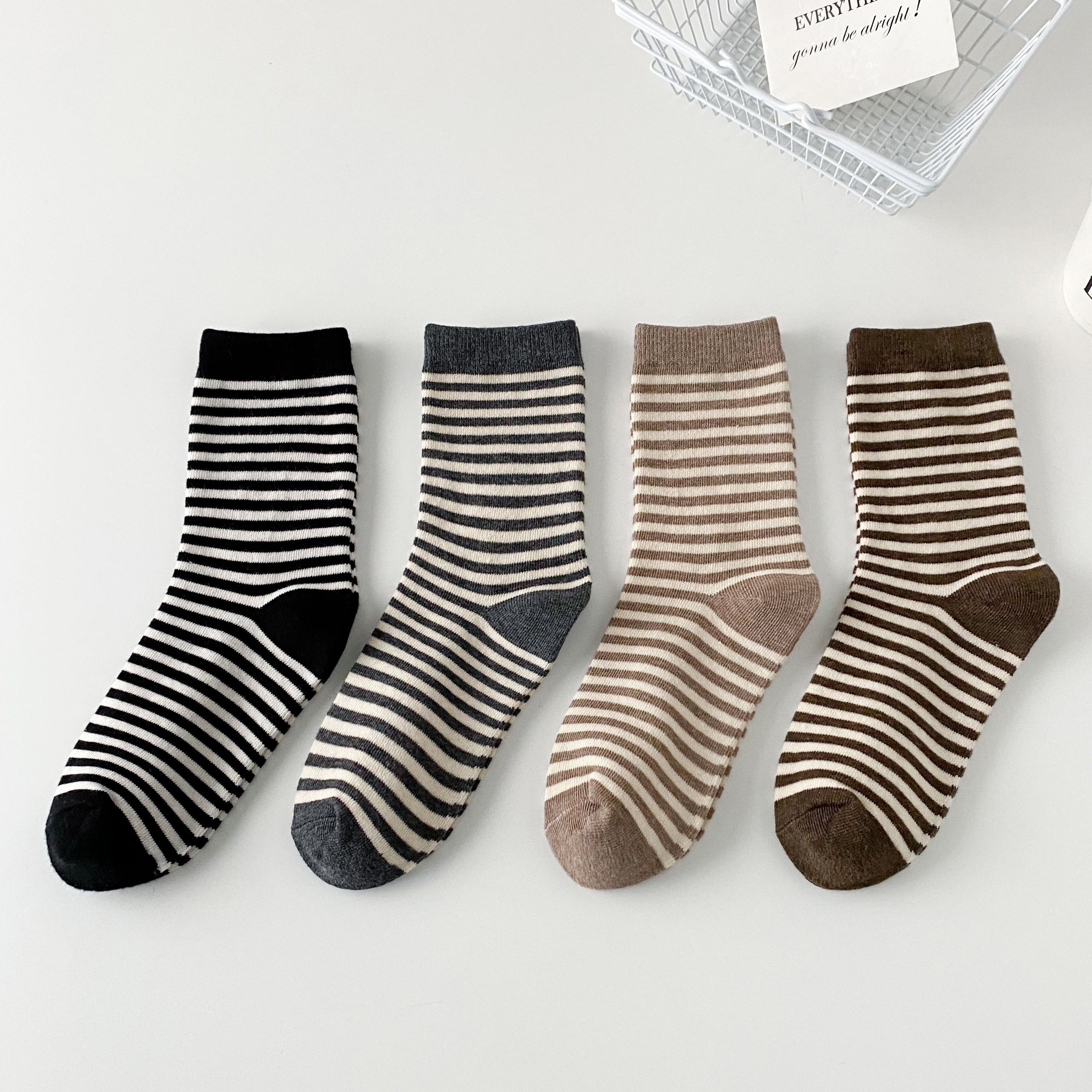 4 Pairs Striped Crew Socks for Women All Match Stockings
