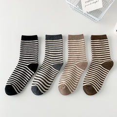4 Pairs Striped Crew Socks for Women All Match Stockings