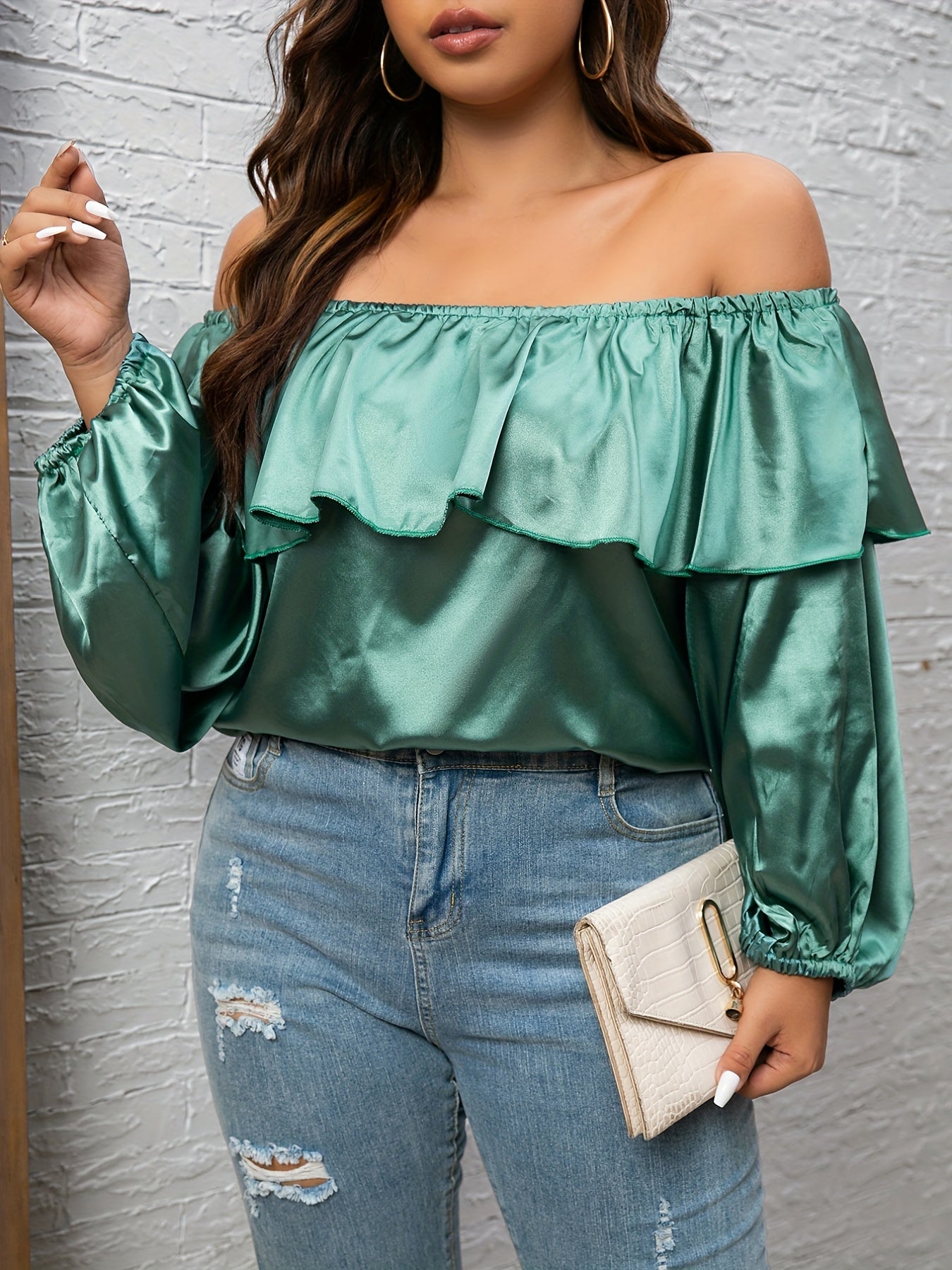  Casual Blouse Women's Plus Solid Layered Ruffle Trim Top