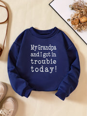 Girls Letter Print Sweatshirt Round Neck Long Sleeve Casual Pullover