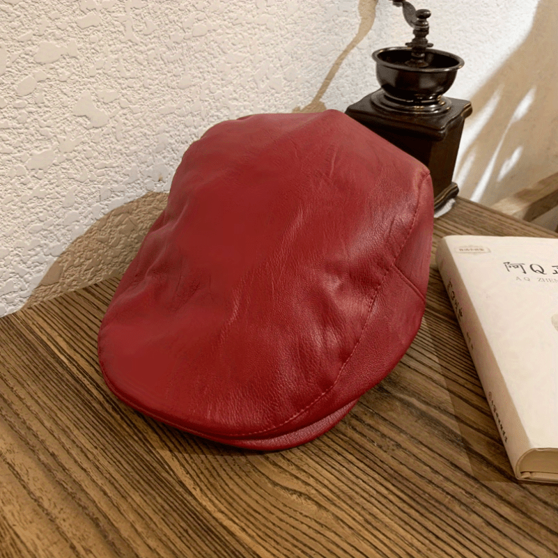 British Retro Leather Beret Hat Men's And Women's All match Newsboy Hat