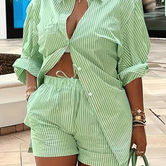  Stripe Long Sleeve Shirt & Shorts Set