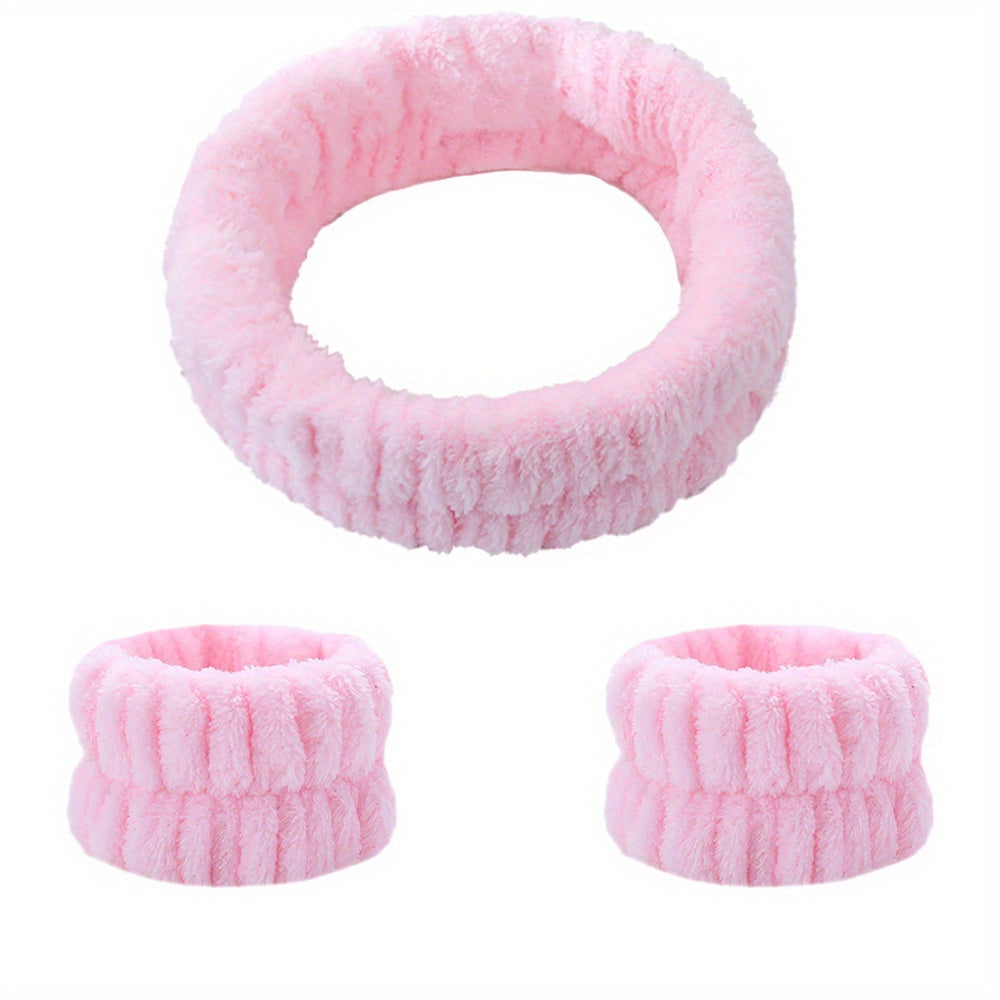 Plush Velvet Elastic Headband Wristband Set for Skincare Spa
