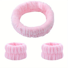 Plush Velvet Elastic Headband Wristband Set for Skincare Spa