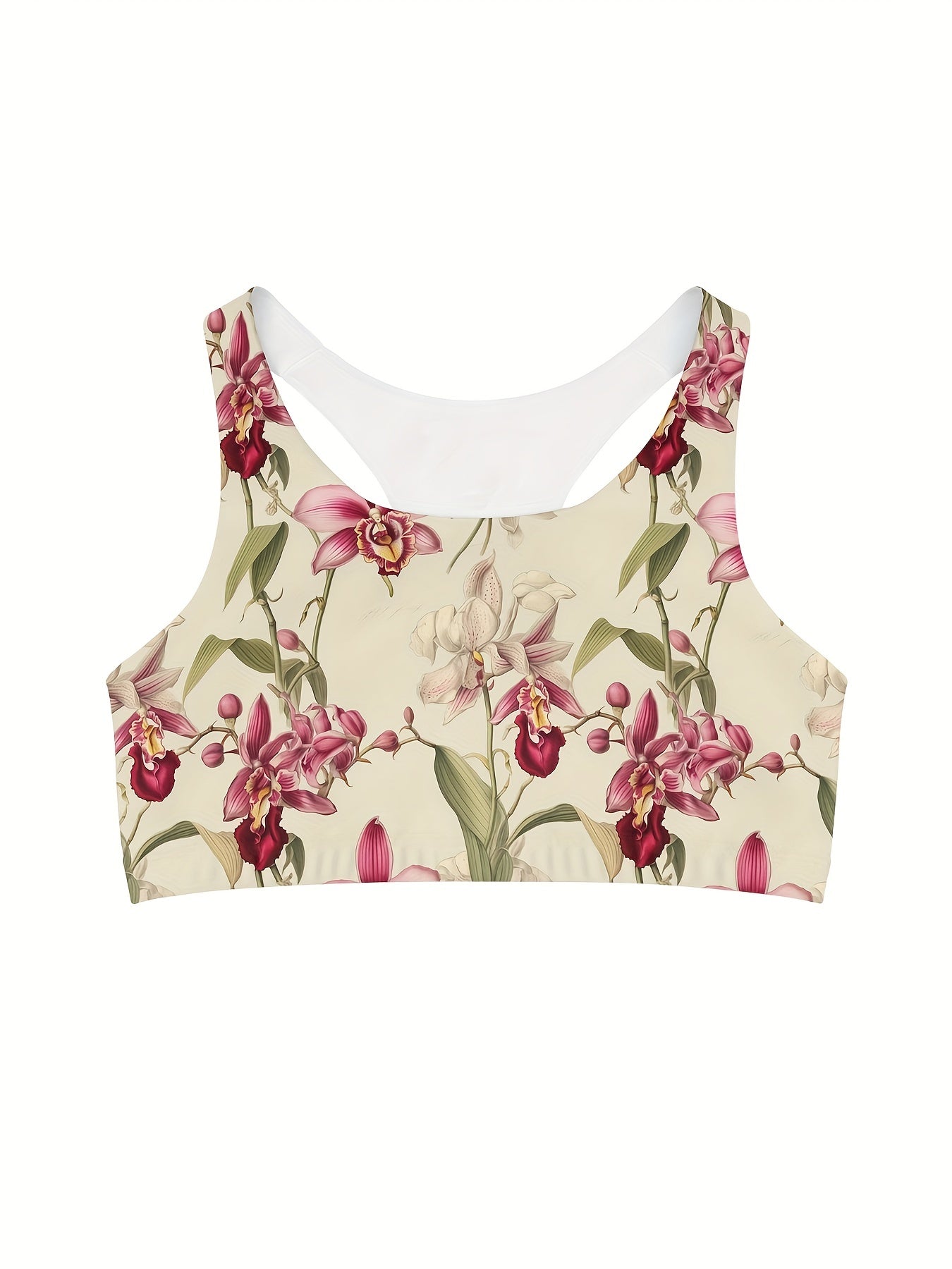  Floral Print Racer Back Yoga Running Bra
