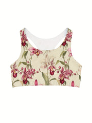  Floral Print Racer Back Yoga Running Bra