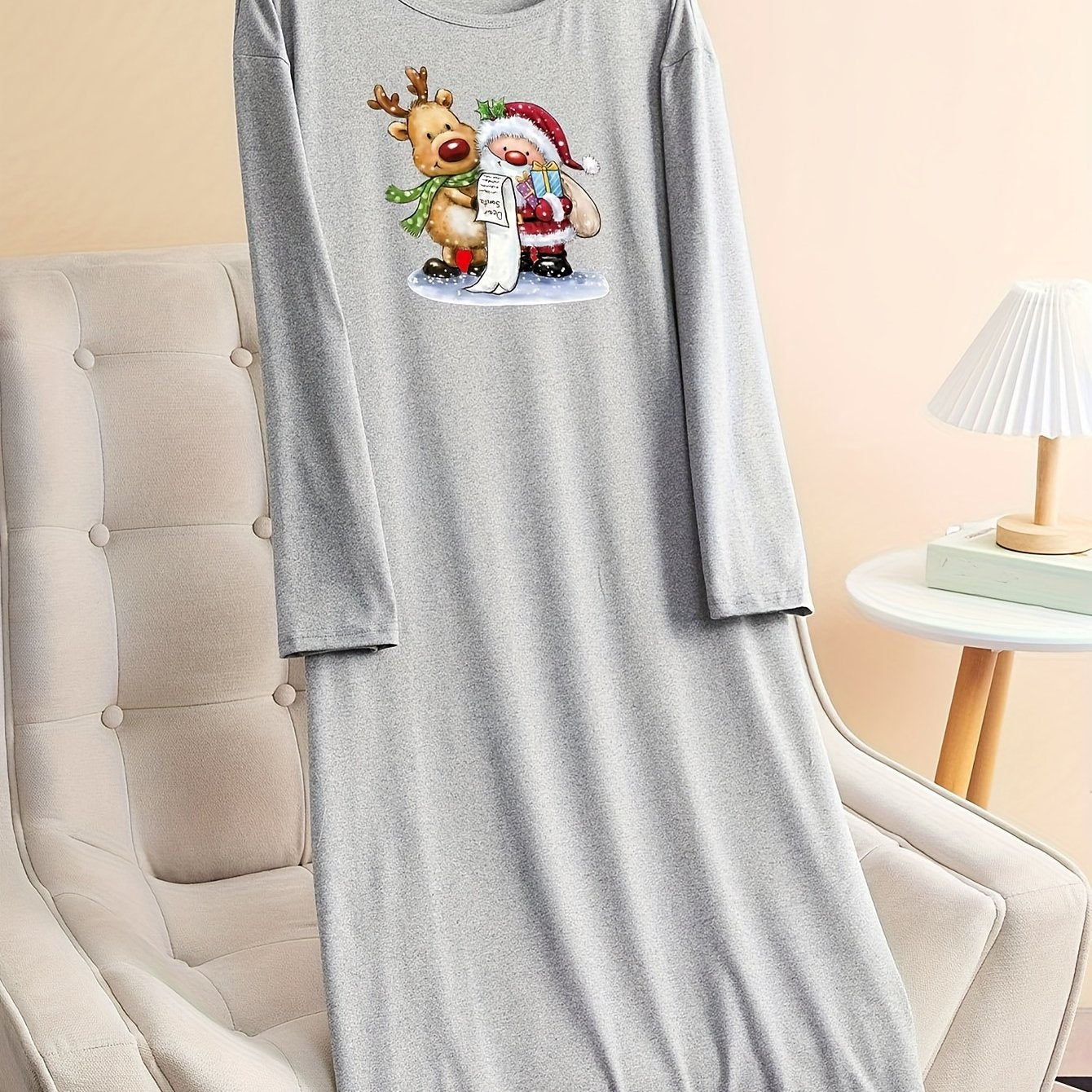  Christmas Lounge Dress Women's Plus Cartoon Elk & Santa Claus
