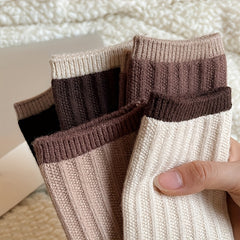 5 Pairs Colorblock Trim Socks Soft Mid Tube Stockings Women's Hosiery