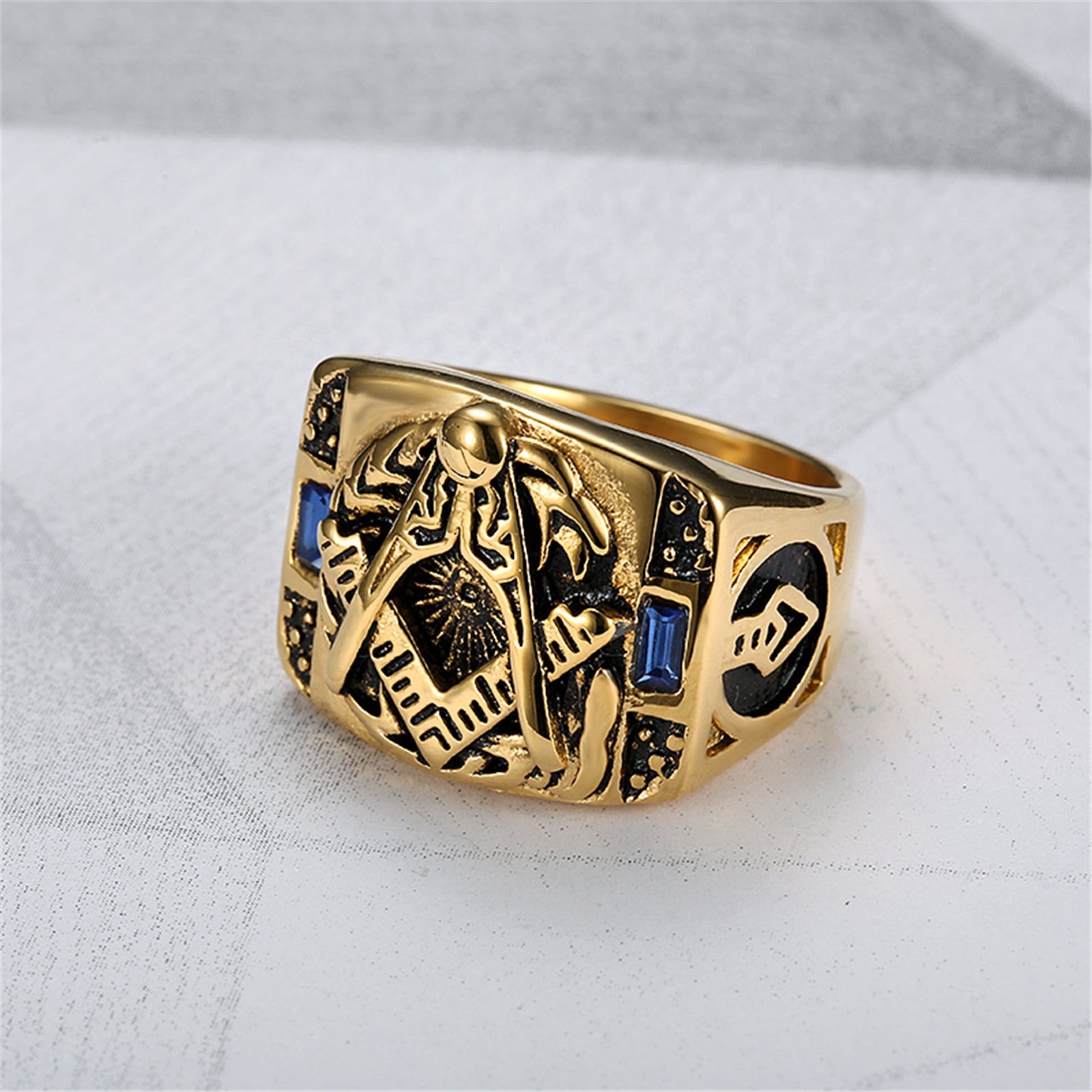 Vintage Stainless Steel Zircon Men's Alphabet Ring