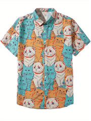 Men's Cat Print Button Up Shirt
