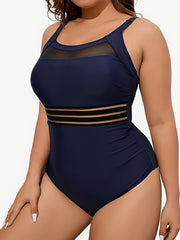  Mesh Striped Swimsuit Slimming One Piece Bathing Suit