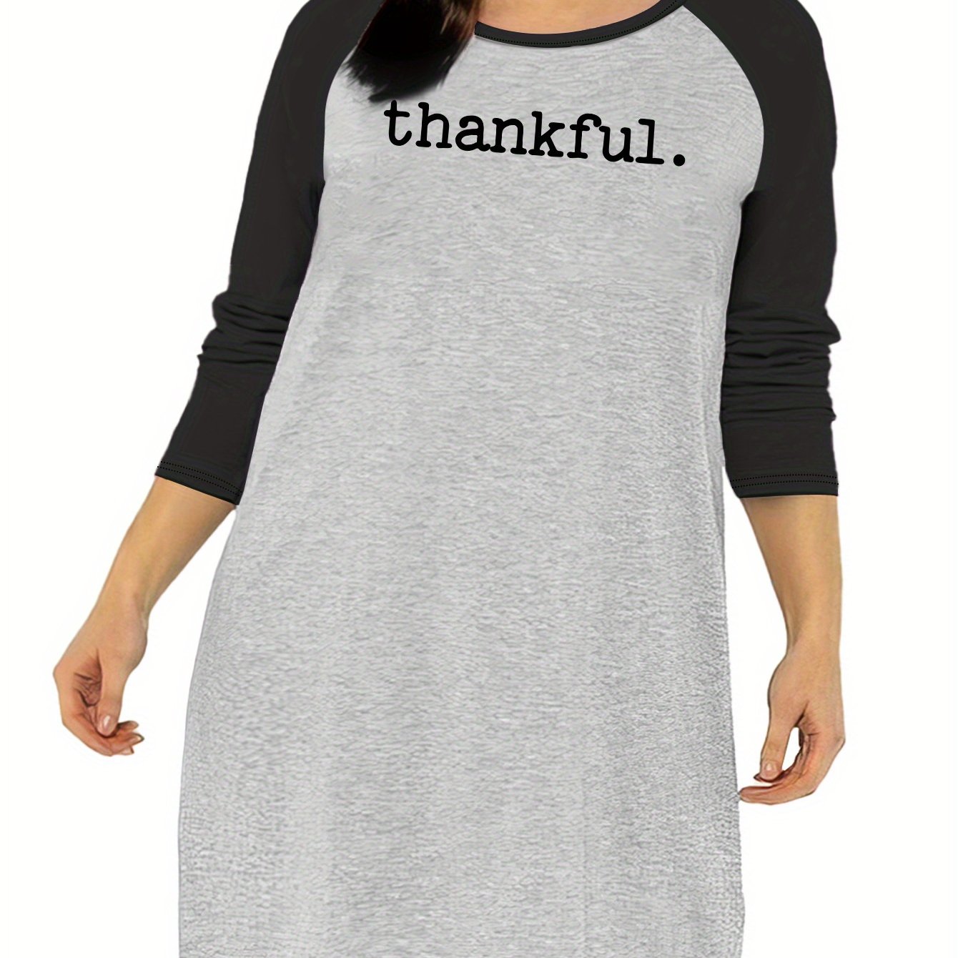  Nightdress Women's Plus Letter Print Raglan Sleeve Round Neck