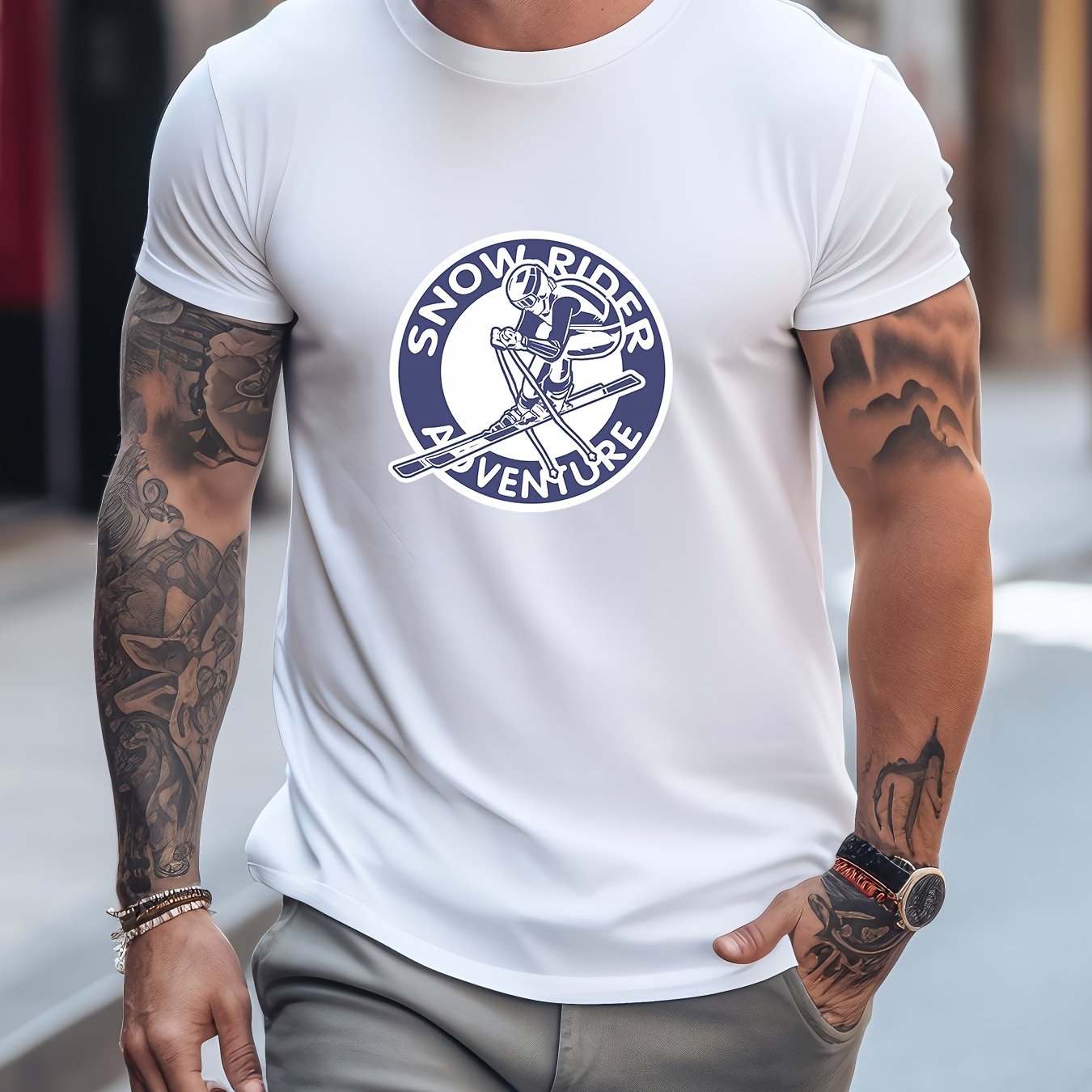 Snow Rider & Coconut Tree Men's Comfy T-shirt Graphic Tee