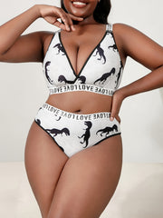  Dino Print Plunge Bra & Panty Set