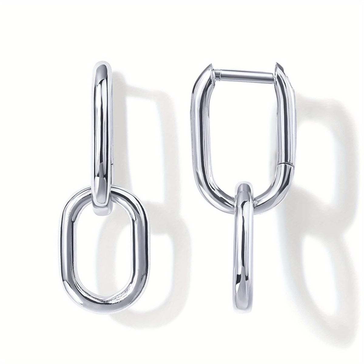 Golden Silvery Square Link Chain Dangle Earrings
