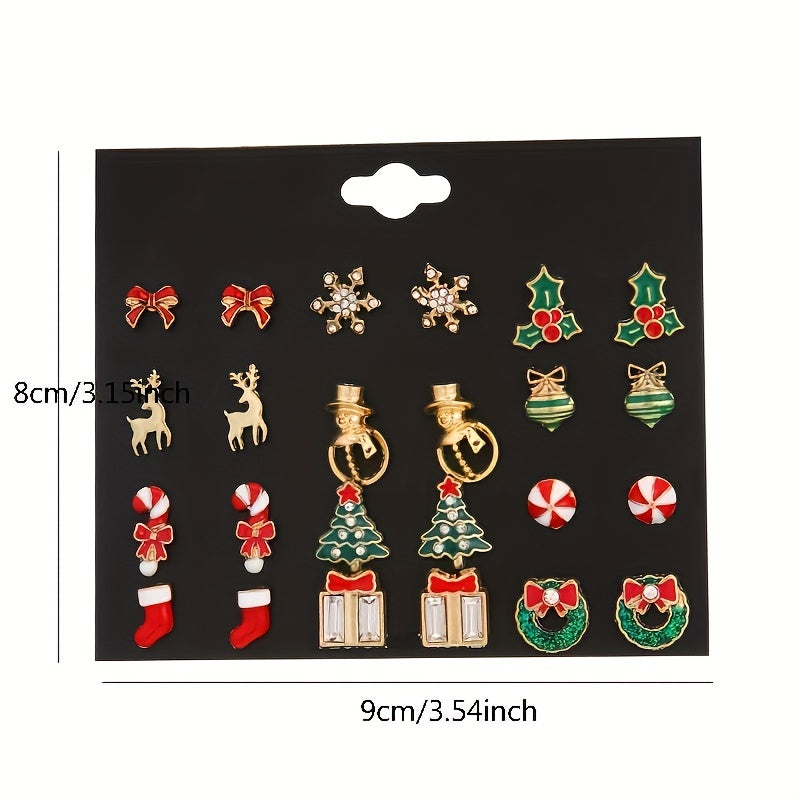 Christmas Earrings Set Snowflake Tree Snowman Bell Earrings
