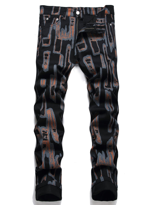 Men's Casual Letter Print Slim Fit Jeans