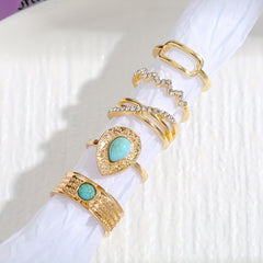Vintage Golden Ring Set Inlaid Rhinestone Devil Eye Sun Snake Pattern