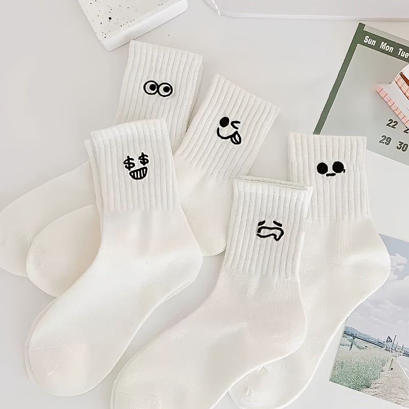 5 Pairs Cartoon Pattern Ribbed Socks for Women