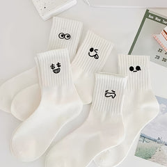 5 Pairs Cartoon Pattern Ribbed Socks for Women