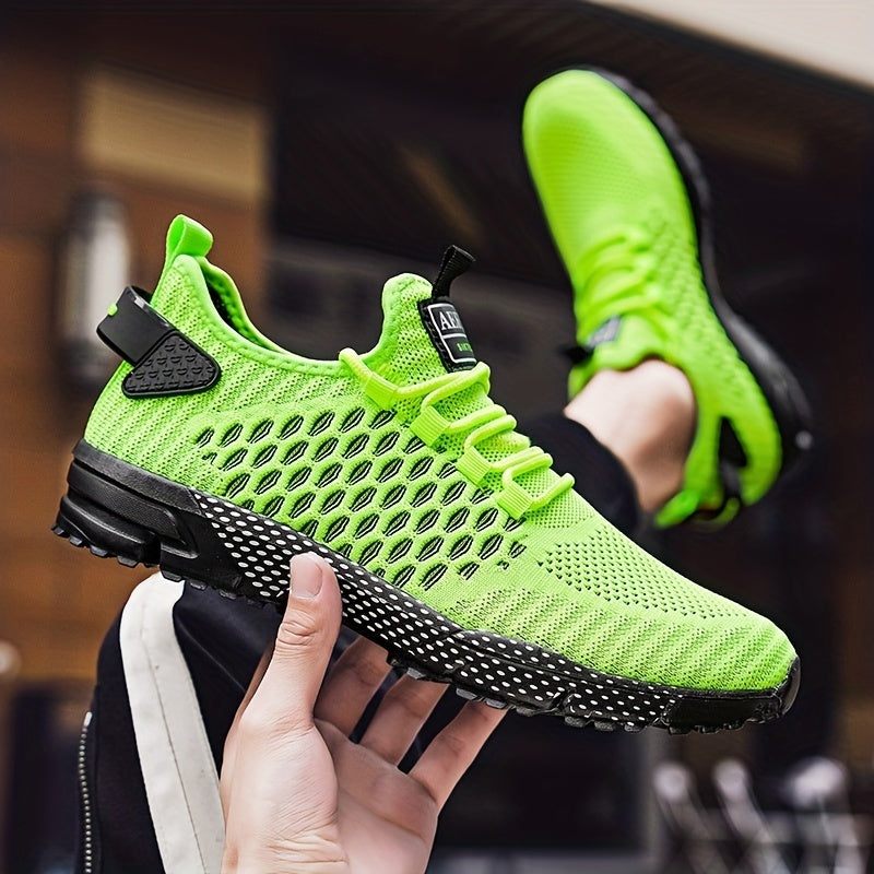 Men's Geometric Print Lace up Sneakers Breathable Mesh Outdoor Sports Shoes