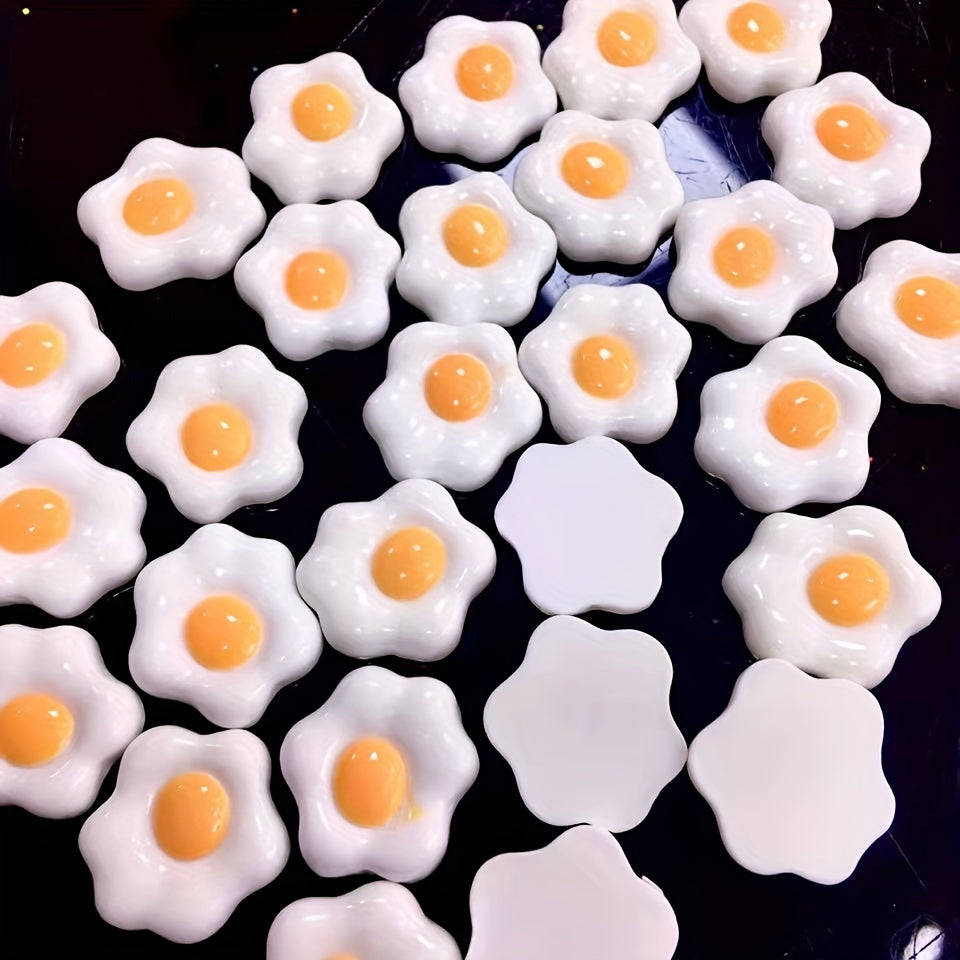 10pcs Poached Egg Resin Charms Hairpin Hair Ring Mobile Phone Decoration
