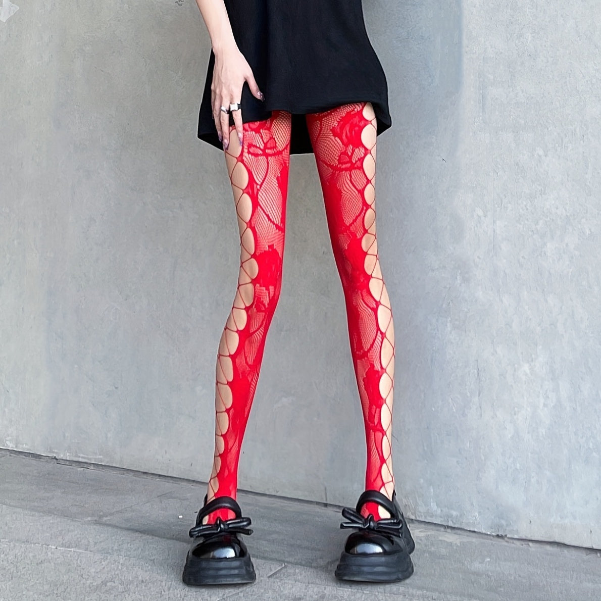 Floral Jacquard Fishnet Tights High Waist Pantyhose
