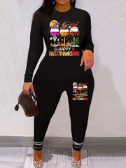  Funny Wine Glasses Print Top & Leggings Set