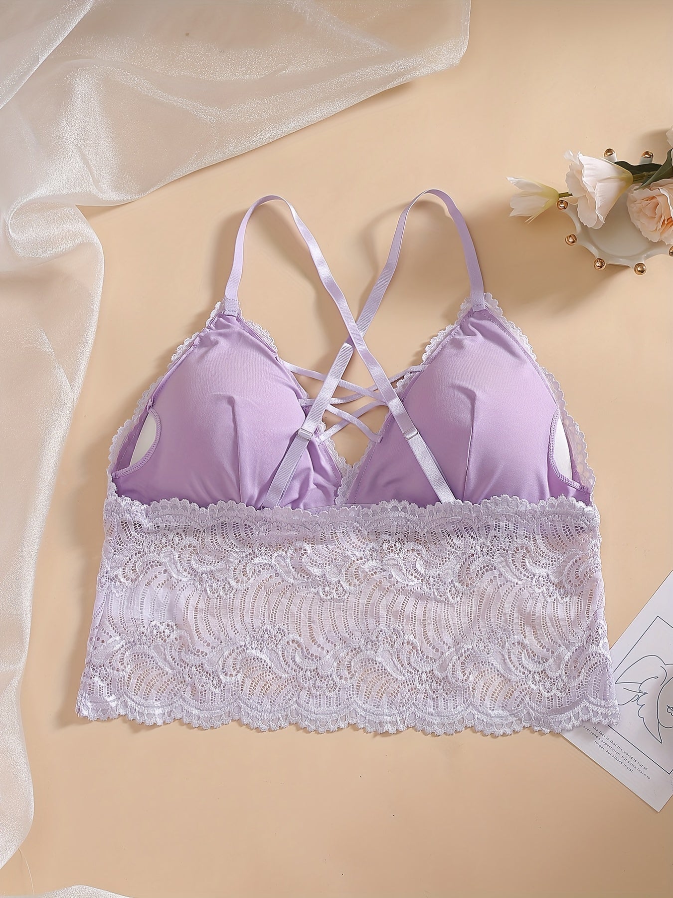  Sexy Bra Women's Floral Jacquard Lace Longline Bra