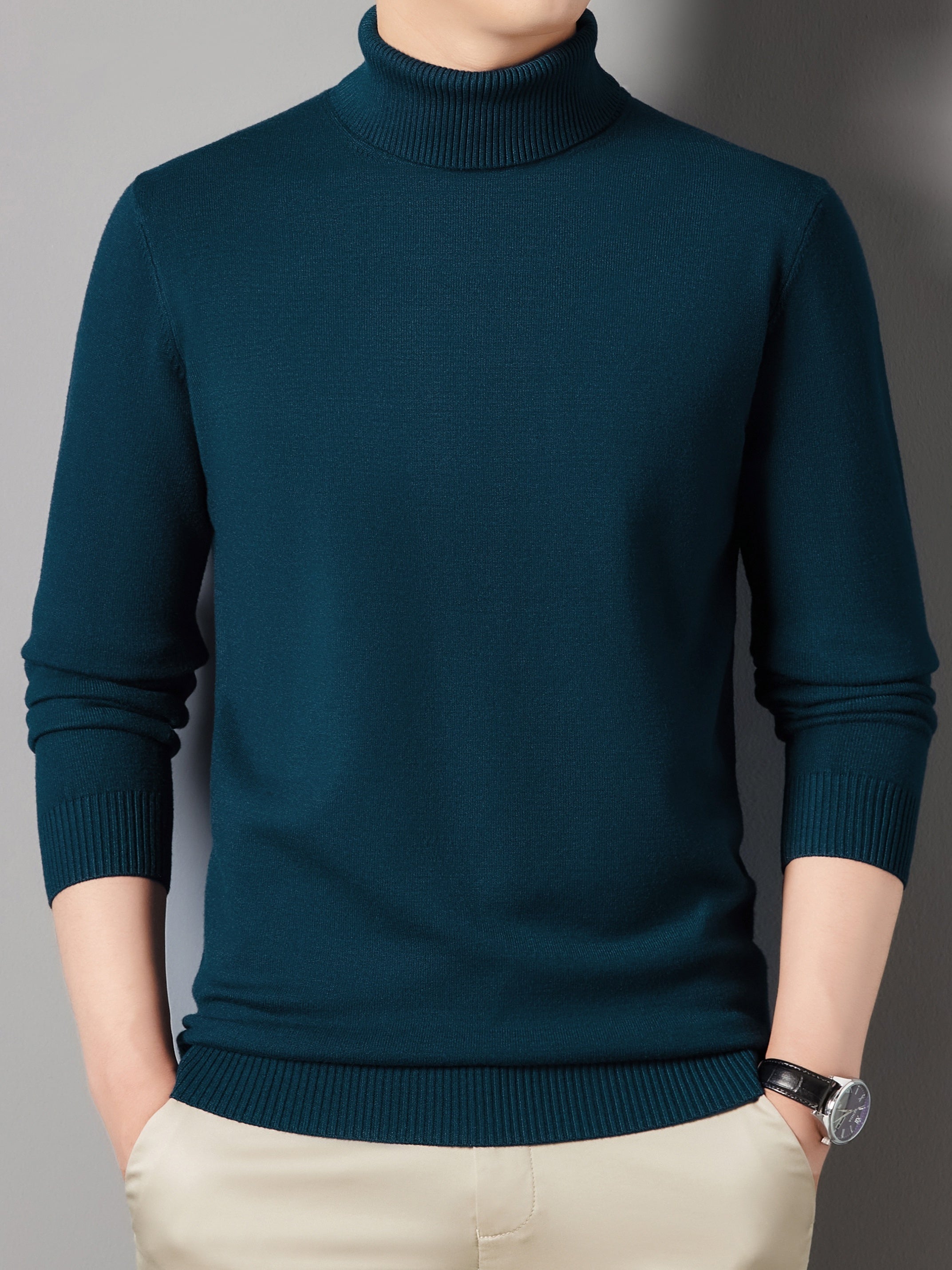Men's Turtle Neck Knit Sweater Warm Solid Pullover for Fall Winter