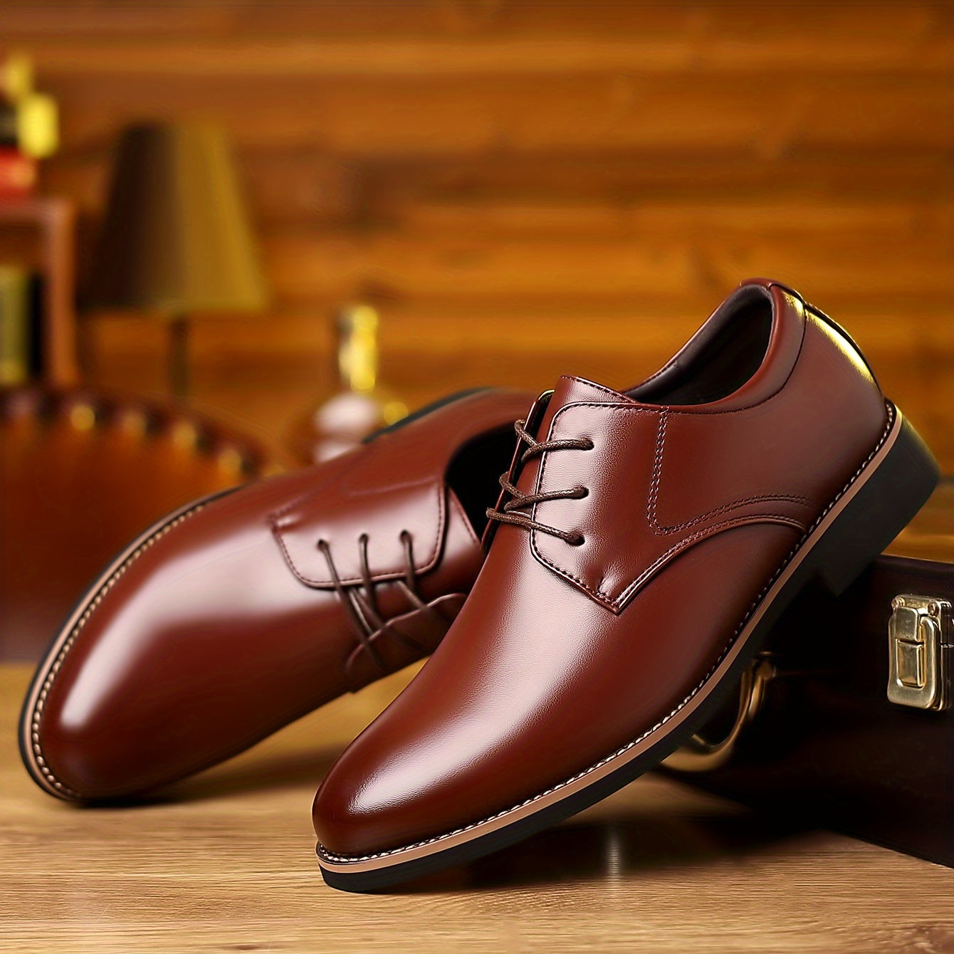 Men's Lace Up Derby Shoes Round Toe Formal Business Wear Non Slip