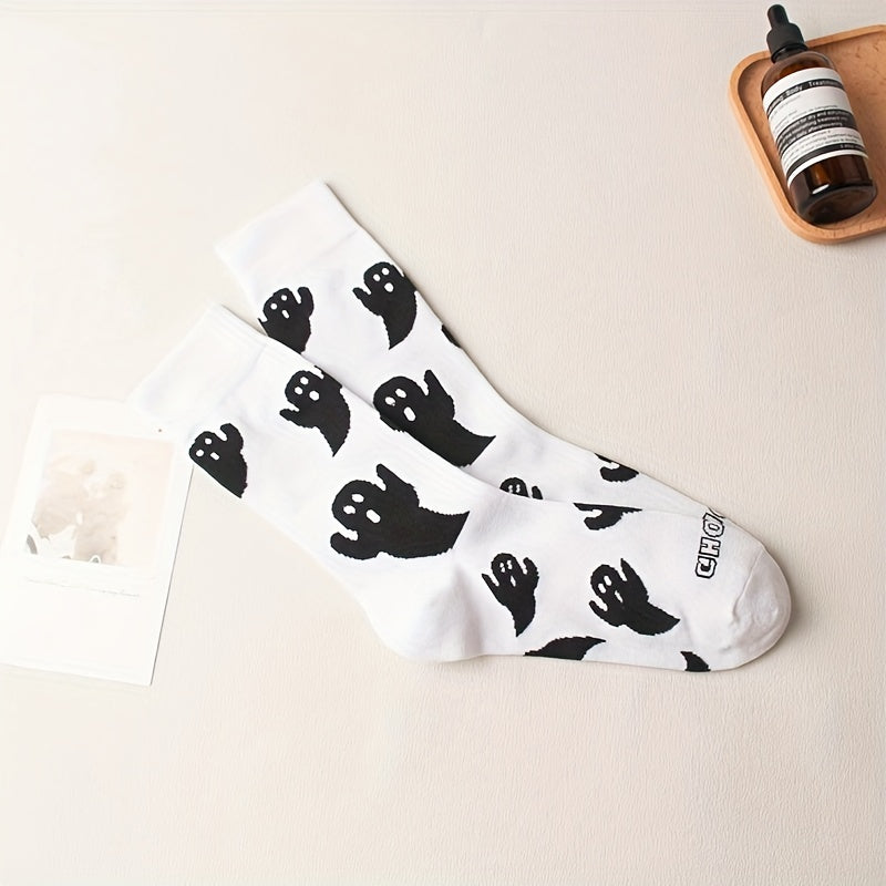 Cartoon Ghost Print Socks Funny Halloween Mid Tube Women's Stockings