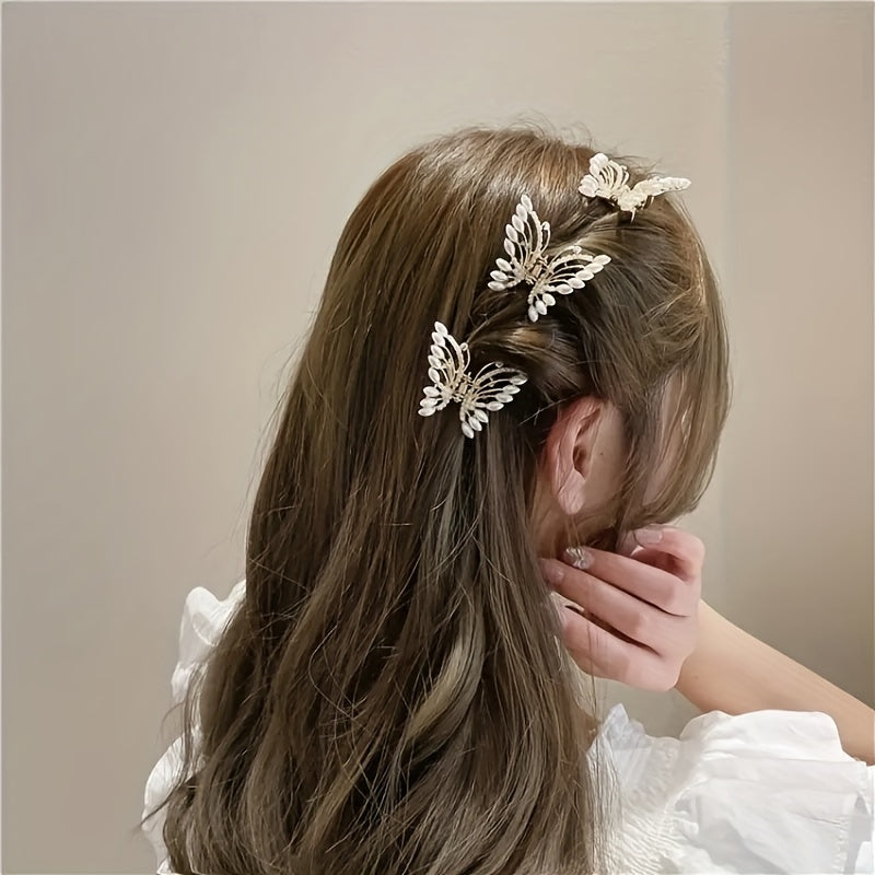 Butterfly Shark Claw Metal Hair Claw Faux Pearl Decor Hair Claw