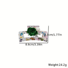 Printed Hair Claw Butterfly Design Rose Decor Hair Clip for Women