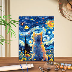 Starry Sky Cat DIY Canvas Painting Set 40x50 Frameless Polyester Fiber