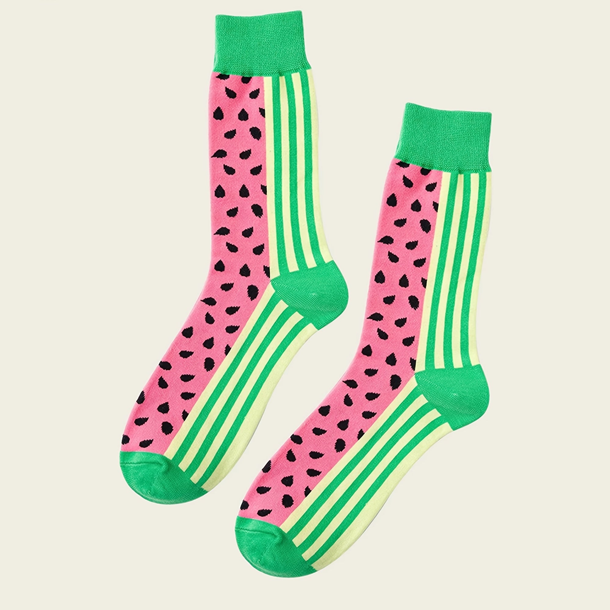 Watermelon Pattern Colorblock Crew Socks Women's Stockings