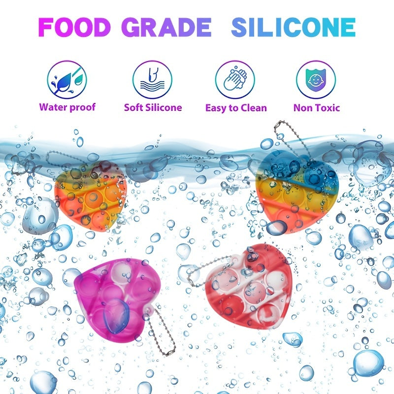 30pcs Heart Push Bubble Pop Fidget Keychains