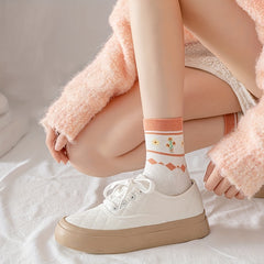 6 Pairs Floral Print Socks Women's Mid Tube Stockings