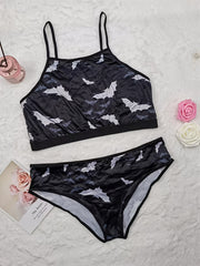  Satin Bat Print Cami Top & Panties Sexy Lingerie Set Women's Plus