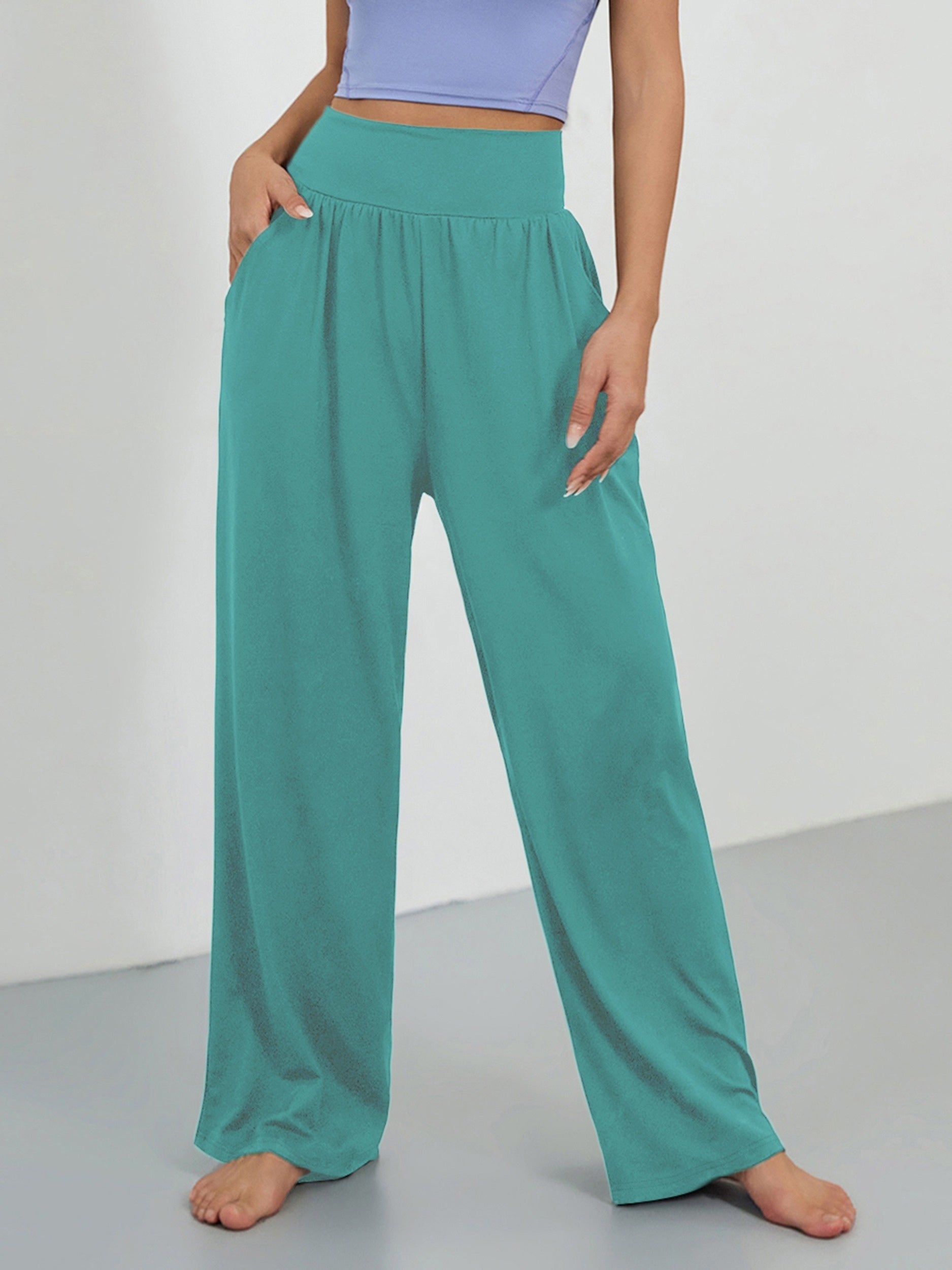 Wide Leg Casual Pants Elastic Waist Yoga Running Loose Pants